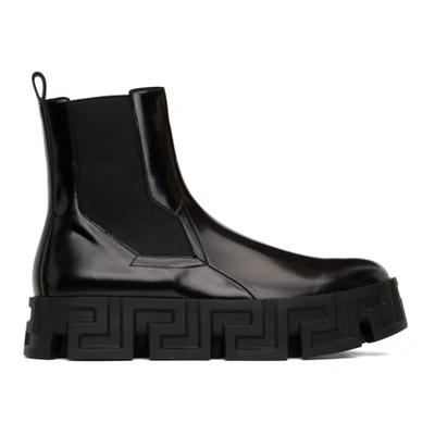 Versace Black Greca Labyrinth Chelsea Boots