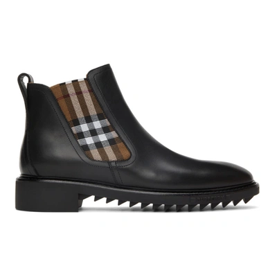 Burberry Checked Leather Chelsea Boots In Black