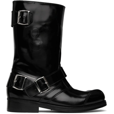 Stefan Cooke Biker Buckle-detail Mid-calf Boots In Black