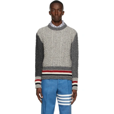 Thom Browne Cable-knit Wool And Mohair Sweater In Grey
