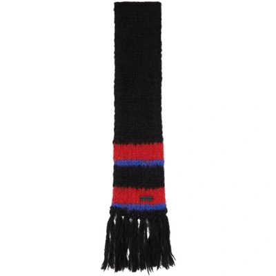 Saint Laurent Striped Detail Scarf In Black