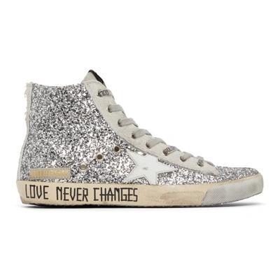 Golden Goose Love Never Changes Glitter High-top Sneakers In Silver