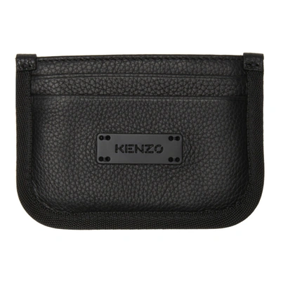 Kenzo Black Leather Courier Card Holder In 99 - Black