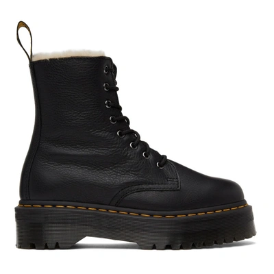 Dr. Martens' Jadon Leather Faux Fur Lined Platform Boots In Schwarz