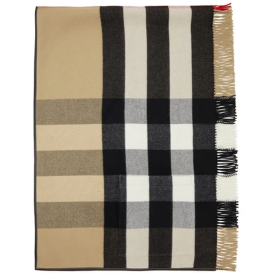 Burberry Cashmere Jacquard Check Cape Scarf In Beige