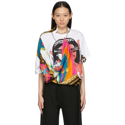 Junya Watanabe Womens Pk Yel Wht Sex Pistols Asymmetric Cotton And Silk-blend T-shirt M In Multicolor