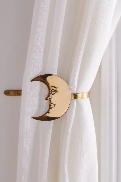 Urban Outfitters Crescent Moon Metal Curtain Tie-back Set In Gold