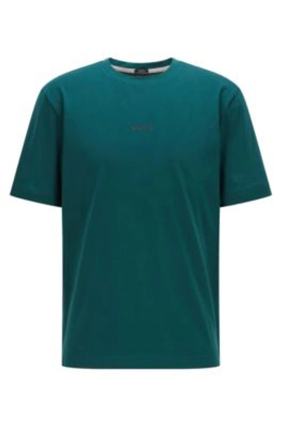 Hugo Boss Relaxed Fit T Shirt In Stretch Cotton With Logo Print In Dark Green