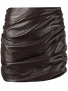 WANDERING BROWN RUCHED-LEATHER PENCIL SKIRT