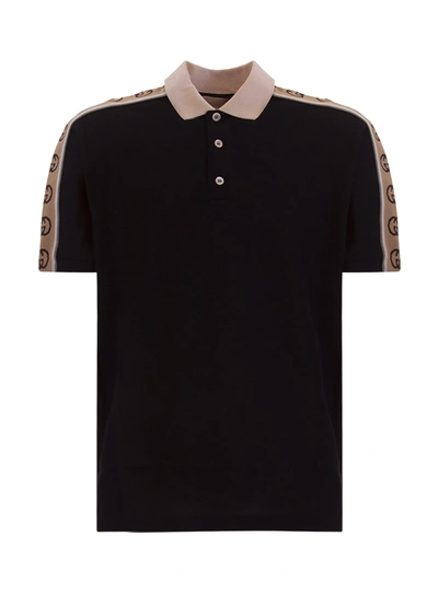 Gucci Polo With Interlocking G Stripe In Nero