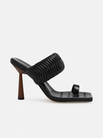 Gia X Rhw 100mm Rosie 1 Woven Leather Thong Sandal In Black