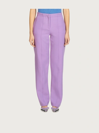 Ferragamo Purple Wool Blend Straight Trousers In Violet