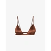 Fleur Du Mal Womens Cocoa Luxe Stretch-silk Triangle Bra L In Brown