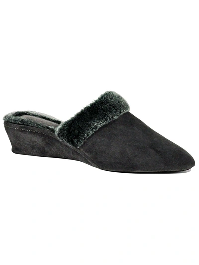 Jacques Levine Suede & Faux Shearling Slippers In Grey