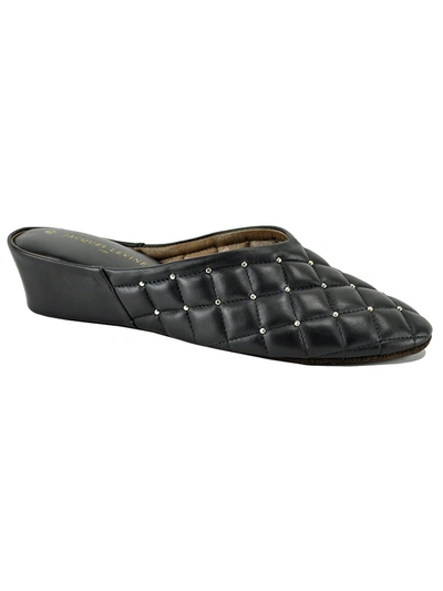 Jacques Levine Quilted Leather Stud Wedge Slipper In Black