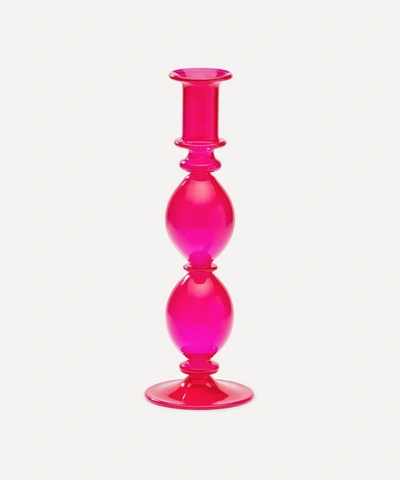 Anna + Nina Paradise Glass Candle Holder 23.5cm In Pink