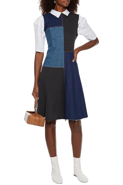 Acne Studios Frayed Paneled Denim Dress In Indigo