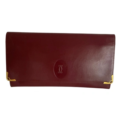 Pre-owned Cartier Trinity Leather Clutch Bag In Burgundy