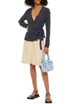 Ganni Printed Crepe Wrap Blouse In Midnight Blue