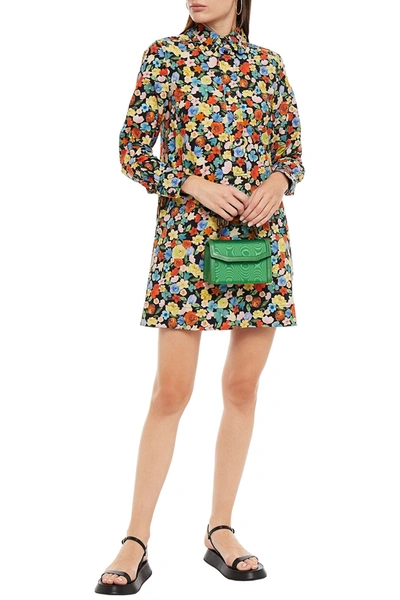 Ganni Floral-print Organic Cotton-poplin Mini Shirt Dress In Multicolor