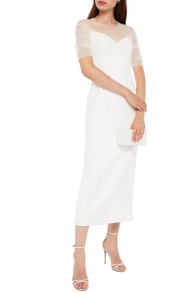 Jenny Packham Tulip Crystal-embellished Tulle-paneled Crepe Midi Dress In Ivory