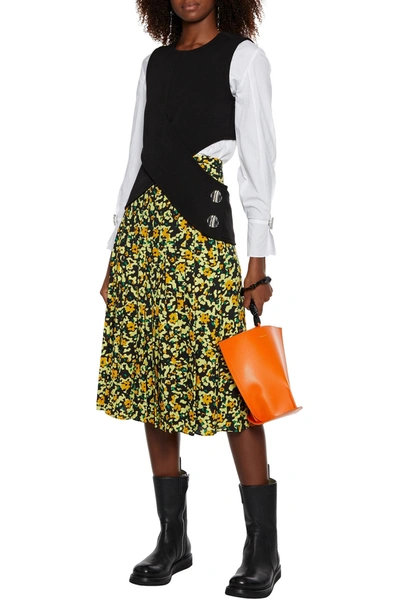 Proenza Schouler Pleated Printed Crepe Midi Skirt In Yellow