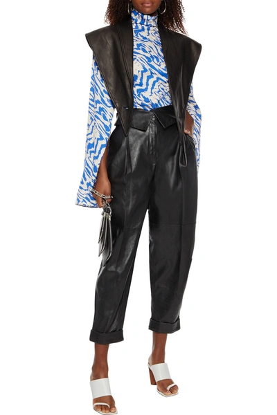 Proenza Schouler Cropped Pleated Leather Tapered Pants In Black