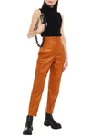Acne Studios Pleated Leather Tapered Pants In Tan