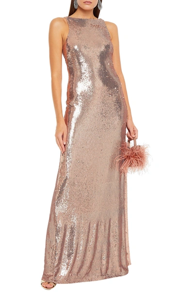 Halston Twisted Sequined Mesh Gown In Rose Gold