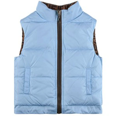 Fendi Kids'  Brown Reversible Puffer Vest In Blue