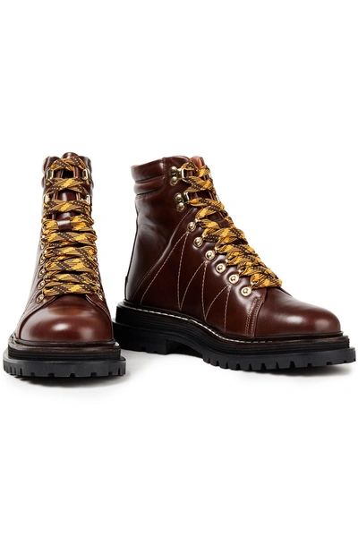 Sandro Elton Quilted Leather Combat Boots In Chocolate