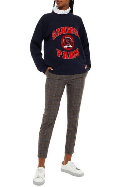 Sandro Checked Wool-blend Tapered Trousers In Brown