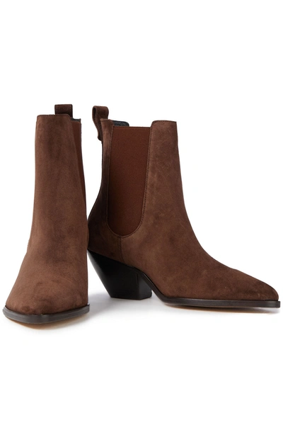 Sandro Suede Ankle Boots In Chocolate