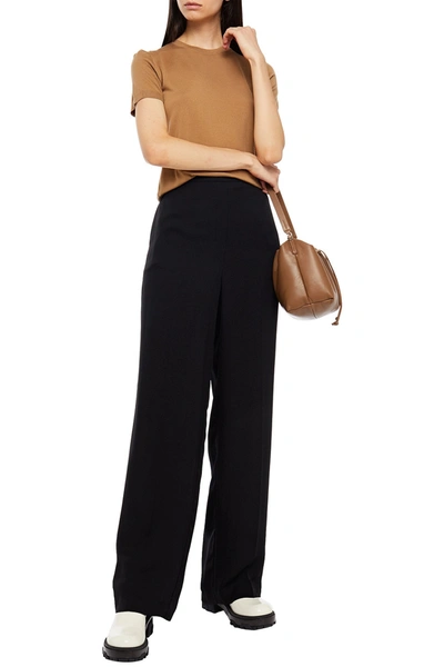 Theory Silk Crepe De Chine Wide-leg Trousers In Black