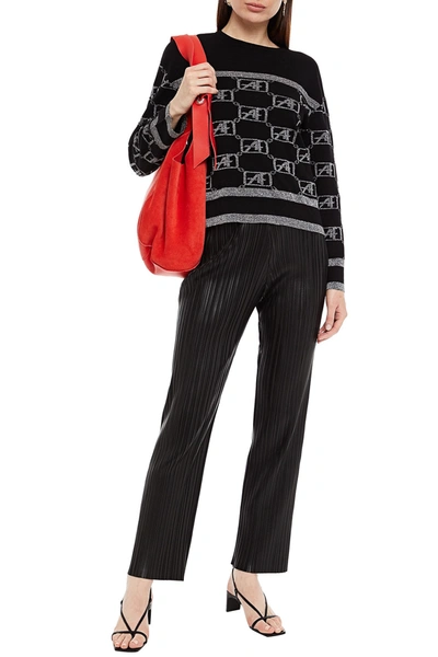 Alberta Ferretti Metallic Jacquard-knit Wool Jumper In Black