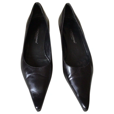Pre-owned Dolce & Gabbana Taormina Leather Ballet Flats In Black