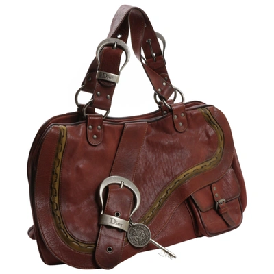 Pre-owned Dior Gaucho Leather Handbag In Burgundy