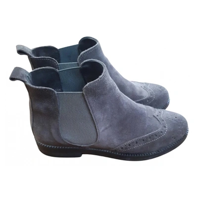 Pre-owned Anna Leather Ankle Boots In Grey