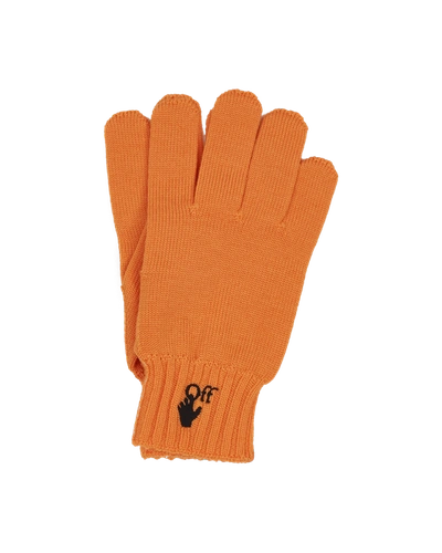Off-white Embroidered-logo Knitted Gloves In Bright Marigold Bla