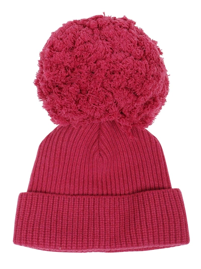 Alberta Ferretti Knitted Wool Beanie With Pom-pom In Pink