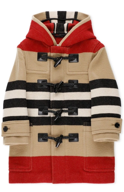 Burberry Kids Icon Stripe Hooded Coat In Multi