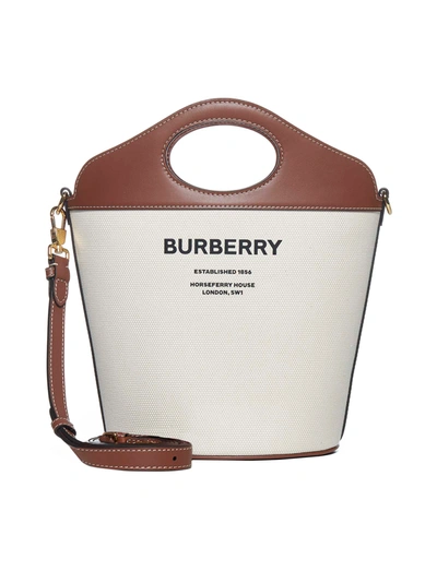 Burberry 小号logo帆布&皮革水桶包 In Beige