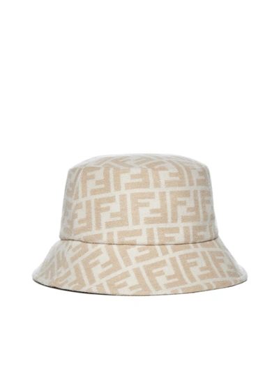 Fendi Ff Jacquard Wool & Silk Bucket Hat In Beige