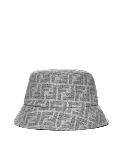 Fendi Logo-print Stretch Wool Bucket Hat In Grey