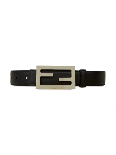 Fendi Kids' Reversible Logo Plaque Belt In Black