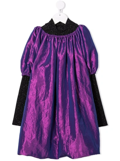 Andorine Kids' Metallic-effect Layered Dress In 紫色
