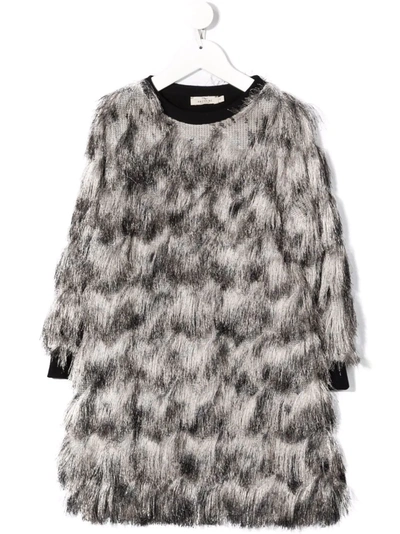 Andorine Kids' Fringed Long-sleeved Dress In 黑色