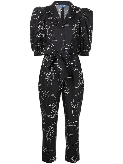 Lhd Casitas Illustration-print Jumpsuit In 黑色