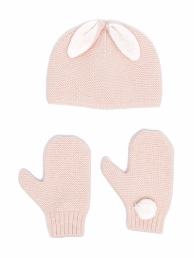 Il Gufo Babies' Animal-ears Knitted Set In 粉色