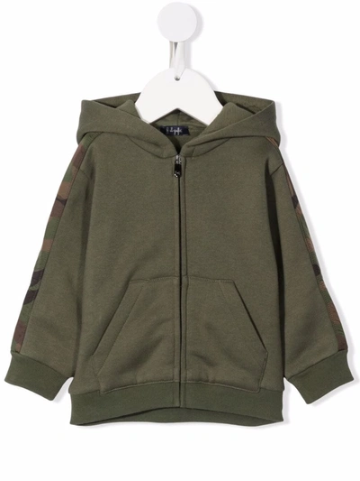 Il Gufo Kids' Camouflage-trimmed Hoodie In 绿色